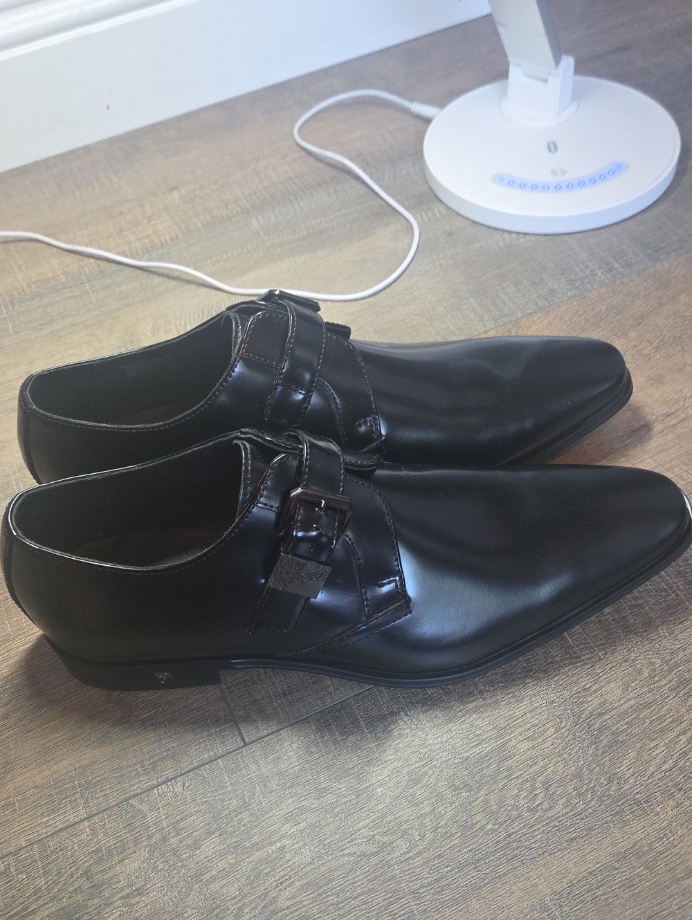 Versace Collection Black Leather Monk Strap Oxfords